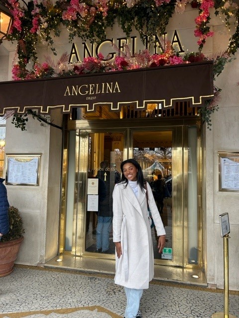 Saibrielle Bonner at a tearoom in Paris